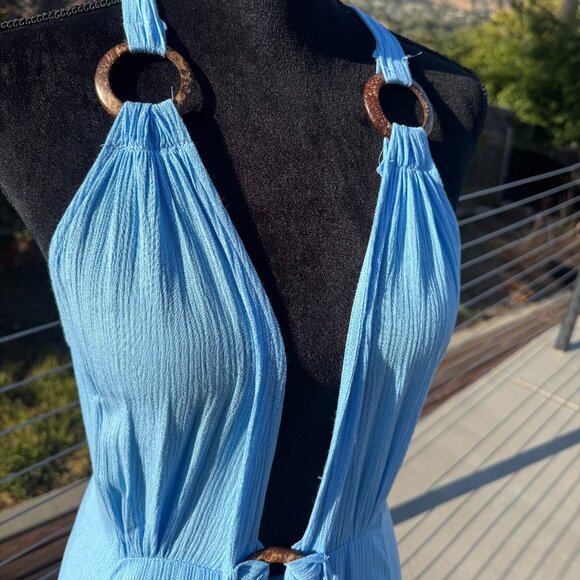 Jumpsuit Olivaceous Bright Blue Deep V Neck - Size Medium - Picture 5 of 9